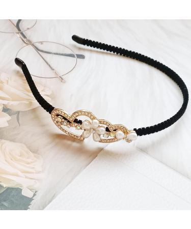 Butterfly Heart Headband 1920s Vintage Flower Cross Hair Hoop Crystal Pearl Velvet Band Headpiece Accessories for Women Girls (Gold Heart) - Buy Online on SooperMarket.com