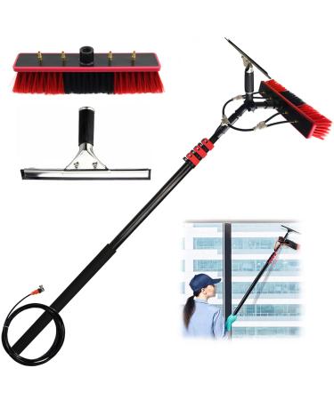 Outdoor Window Cleaning Pole Window Cleaning Telescopic Pole Water Fed Brush Squeegee for Cleaner Outdoor Window 35cm Brush Head 7M/24FT