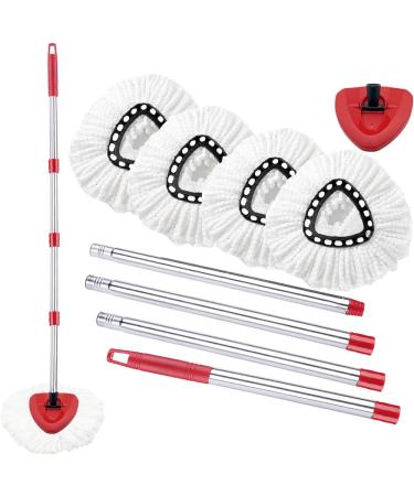 KLYFAR Mop Replace Head Compatible with O Cedar EasyWring Spin Mop Include 4 Pack Microfiber Mop Refills 58in Mop Handle and Mop Base Mop Heads Replacememts Parts for Ocedar 1 Tank System (White)