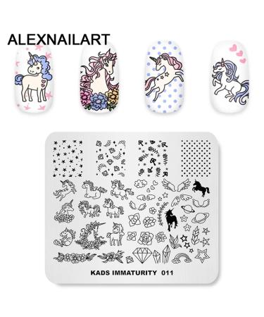 4PC Nail Art Stamping Plates Set - Unicorn Dinosaurs & Comic Designs with Polish Stamper | Multi-Pattern Templates for Creative Nail Art - Buy Online on SooperMarket.com