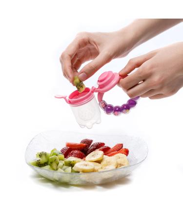 Gedebey Baby Fruit Feeder Pacifier Set - 3 Pack | Silicone Pacifiers & Feeding Spoon Combo | Frozen Fruit Teether & Forage Feeder | Pink Baby Food Accessories - Buy Online on SooperMarket.com