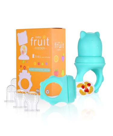 Mingqian baby food feeder fruit feeder pacifier for tooth relief with S/M/L 3-great-silicone nullters for toddlers pack with 2 pieces green