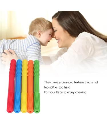 Baby Teething Tube Toys - 5 Pack Silicone Chewing Straws for Toddlers & Infants - Bite Resistant 5 Colors - Buy Online on SooperMarket.com