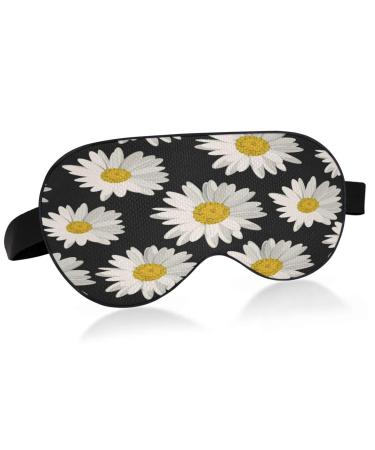 WELLDAY Sleep Mask Black Daisy Night Eye Shade Cover Soft Comfort Blindfold Blockout Light Adjustable Strap for Men Women
