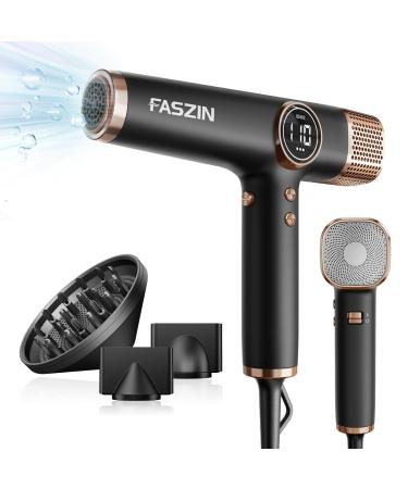 Faszin Hair Dryer Lightweight Hairdryer with 110 000 RPM High Speed Motor for Fast Drying 200 Million Ionic Hairdryers for Women & Men Low Noise Hair Dryers with 3 Magnetic Nozzle Black 29.50 24.50 8.80 cm