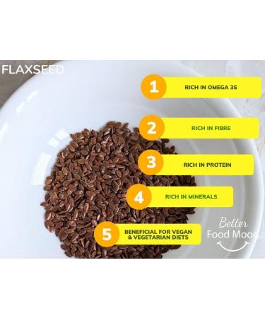 BetterFoodMood Raw Linseed/Flaxseed 100g | Ready to Eat | Unsalted Unroasted | Rich in Omega 3s | High in Protein | for Smoothies Oatmeal Baking - Buy Online on SooperMarket.com