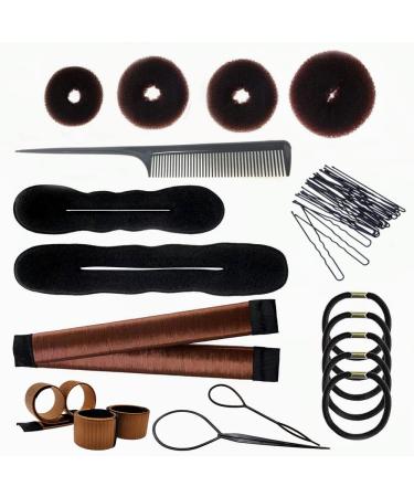PARFINER Hair Bun Maker Magic French Twist Hairstyle Clip Snap Bun Makers Hair Elastic Bands Pins With Comb Hair Styling Accessories  (Brown)