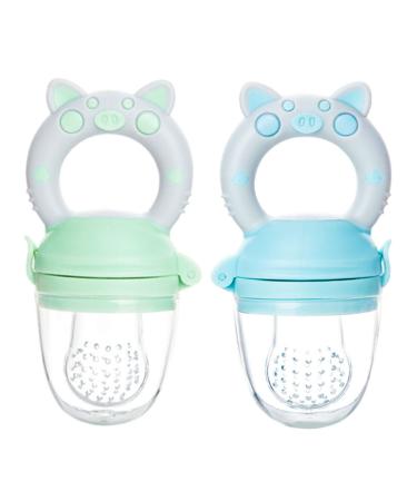 Pack of 2 baby food dispenser pacifiers blue green soft silicone for the delicate mouth of babies from 4 months