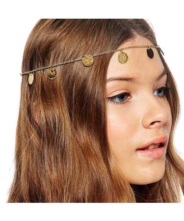 Zoestar Boho Sequins Head Chain Gold Hair Jewelry Festival Prom Headpiece Bridal Tassel Hair Accessories Fashion Headband for Women and Girls