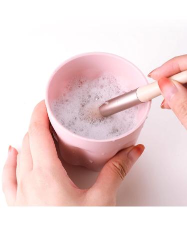 Easy Cleaning Makeup Brush Cleaner Cup & Drying Rack | Multi-Functional Safe Beauty Tool Essentials (Pink - Buy Online on SooperMarket.com