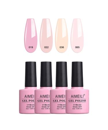 AIMEILI Soak Off U V LED Nude Gel Nail Polish Natural Sheer Pink Nail Polish Gel Set Of 4pcs X 10ml - Kit Set 17 Cake Pop  Rose Nude  Soft Pink  Pink Nude