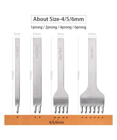 WUTA Leather Hole Punch Tool Set - 6mm Pricking Iron with 1/2/4/6 Prong Tooth Lacing Diamond Stitching Chisel for DIY Leather Craft Kits - Silver - Buy Online on SooperMarket.com