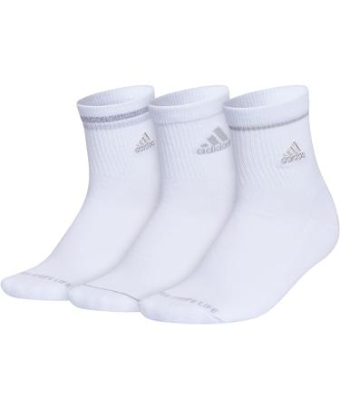 adidas Women's Cushioned Sport High Quarter Socks (3-Pair) - Medium - White/Clear Onix Grey