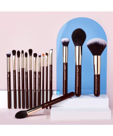 Jessup 15 Pcs Professional Makeup Brush Set - Synthetic Hair & Wooden Handle for Face Eye Foundation Powder & Eyeliner - International Shipping Available - Buy Online on SooperMarket.com