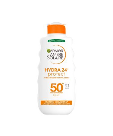 Garnier Ambre Solaire Hydra 24 Hour Protect Lotion Water Resistant Sunscreen With Shea Butter Uva And Uvb Protection Unscented Sun Protection Factor 50 200 Ml Pack Of 1 Sun Protection Factor 50 200 ml (Pack of 1)