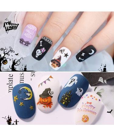 Kalolary 12 Sheets Halloween Nail Art Stickers Decals DIY Self-Adhesive Nail Sticker Decals Nail Art Tips Stencil Nail Decorations for Halloween Party Include Pumpkin/Bat/Ghost/Witch etc - Buy Online on SooperMarket.com