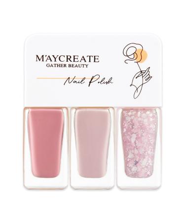 Nail Polish Nail Varnish Pink Nude Glitter 3 -in-1 Nail Polish Quick Dry Breathable French Manicure Natural Elegant Non-toxic No UV Needed Nail Polishes for Woman Home DIY Nail Art Gift