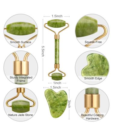 EMOCCI Jade Roller and Gua Sha Set - Facial Beauty Tools Kit for Anti-Aging and Muscle Relaxation - 100% Real Jade - Gift Box Included (Green) - Buy Online on SooperMarket.com