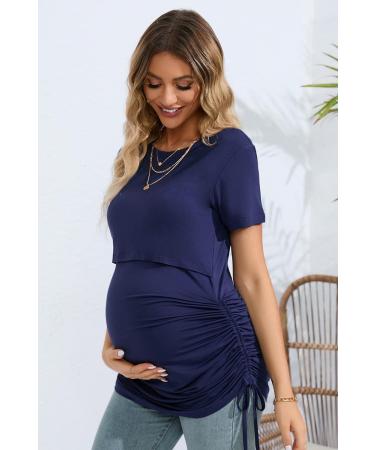 Sosolism Maternity Nursing Dress - 4 in 1, Short Sleeve, Side Drawstring, Dark Blue - Women's Breastfeeding Top - Buy Online on SooperMarket.com