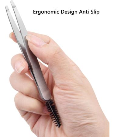 Silver Stainless Steel Eyebrow Tweezers & Brush | Precision Eyebrow Remover & Makeup Tools - Buy Online on SooperMarket.com