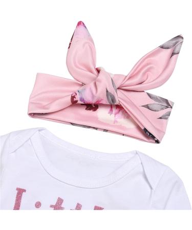 ChYoung Baby Girl Little Sister Romper Top & Rose Printed Pant Set | Newborn Outfit with Headband, 3 Pieces (0-3 Months) - Pink - Buy Online on SooperMarket.com