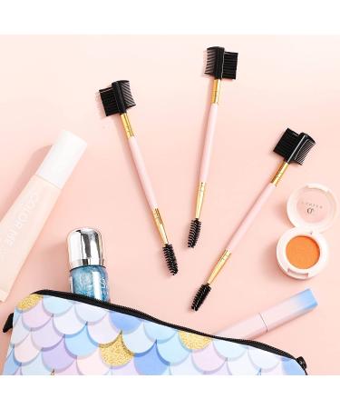Pink Eyebrow and Eyelash Grooming Tool Set for Women - 3 Pcs Dual Comb and Brush Makeup Kit - Buy Online on SooperMarket.com