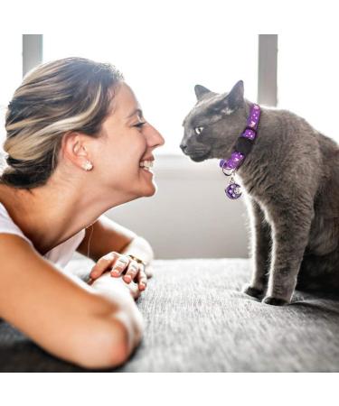 2PCS Glow in The Dark Breakaway Cat Collars with Bell - Adjustable Kitten Collars in Purple+Pink - Buy Online on SooperMarket.com