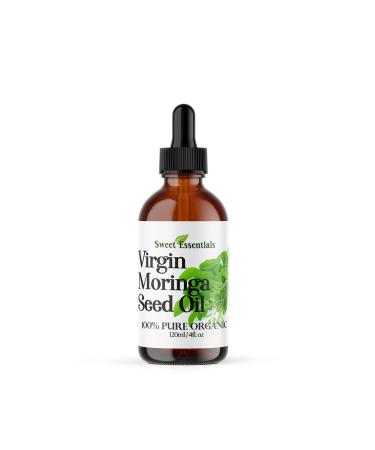 Sweet Essentials Organic Virgin Unrefined Moringa Seed Oil | 4oz Glass Bottle | Imported from India | 100% Pure | Cold-Pressed | Natural Moisturizer for Skin Hair and Face