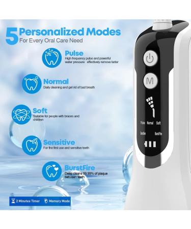Cordless Water Flosser with 5 Modes & 4 Jet Tips - Portable Oral Irrigator for Teeth, USB Rechargeable - White - Buy Online on SooperMarket.com