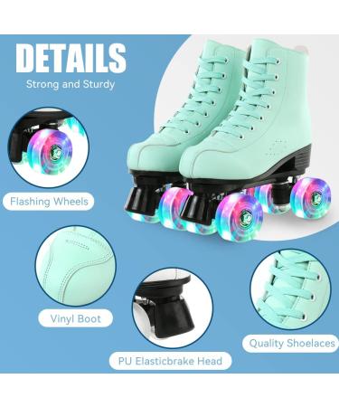 Unisex High-top PU Leather Roller Skate Shoes | Double-Row 4 Wheel Skates | Beginner Indoor Outdoor with Flash Wheel - Size 37 - Buy Online on SooperMarket.com