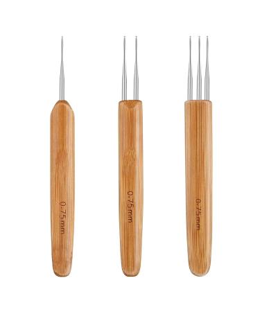 3 Different Dreadlock Crochet Hooks(1 Hook, 2 Hooks, 3 Hooks), Crochet Needles for Hair Dreadlock with Bamboo Handle, 0.75 mm Hair Weaving Dreadlock Hooks Tool Set
