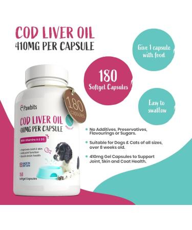 180 Cod Liver Oil Capsules for Dogs & Cats - High Strength 410mg Gel Capsules - Joint, Skin, and Coat Health Support - UK Made (6 Months Supply) - Buy Online on SooperMarket.com