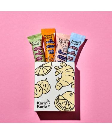 Karl Karlo Fruchttriegel Tasting Package Lemon Ginger Orange and Haselnut - 4 x 35g |Vegan sweets based on date |Vegan snack without additives gluten -free and nutri score a ginger lemon orange hazelnut 4 pieces (1 Pack)