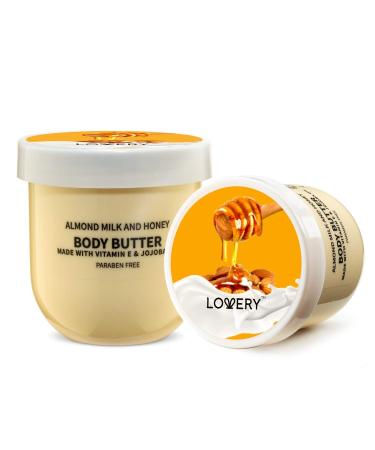 Almond Milk and Honey Body Butter - 6oz Ultra-Hydrating Shea Butter Body Cream Enriched with Jojoba Oil & Vitamin E - Natural Skin Moisturizer for Men and Women - Normal to Dry Skin 6 Ounce (Pack of 1)