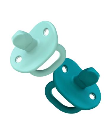 Boon JEWL Biometric Silicone Baby Pacifier - 0+ Months - Blue - Comfortable Silicone Orthodontic Baby Pacifiers with Soothing Gem Shaped Nipple - 2 Count 0-3 Month Blue