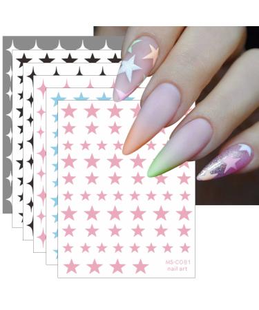 JMEOWIO 10 Sheets Colorful Star Nail Art Stickers Decals Self-Adhesive Pegatinas U as Platinum Black Silver Nail Supplies Nail Art Design Decoration Accessories
