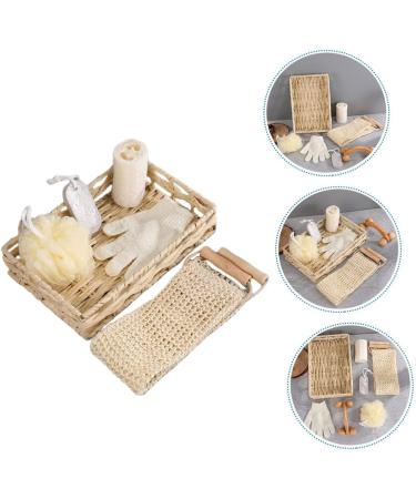 PLAFOPE 3-Piece Bath Flower Set with Rectangular Basket and Body Scrubber - Body Cleaning Kit with Loofah - 30x20cmx3pcs - Buy Online on SooperMarket.com