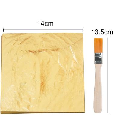 KINNO Gold Leaf Sheets 100 pc - 5.5 Gold Foil Paper for Arts, Crafts, Painting, Gilding, Slime, Nail Design, Furniture Decoration - Includes Brushes as Gifts - Buy Online on SooperMarket.com