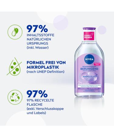 Nivea Calming Micelle Water 400ml | Sensitive Skin Facial Toner | Perfume-Free & Moisturizing Micelle Cleanser - Buy Online on SooperMarket.com