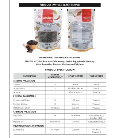 Mum's Premium Black Pepper Whole Peppercorn 150g - High-Quality Spice for Gourmet Cooking - Buy Online on SooperMarket.com