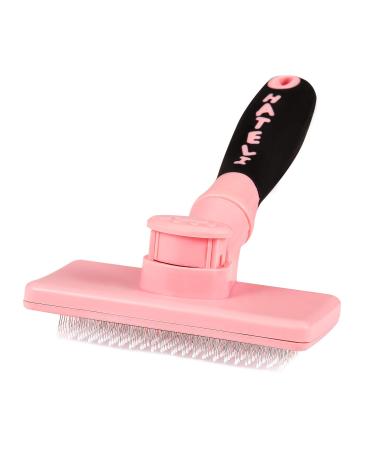 HATELI Self Cleaning Slicker Brush for Cat & Dog - Cat Grooming Brushes for Shedding Removes Mats, Tangles and Loose Hair Suitable Cat Brush for Long & Short Hair (Pink)