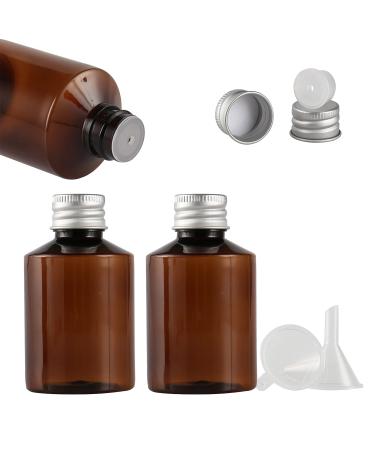 Tianzd 3 pieces empty 50ml brown plastic bottles with silver aluminum screw cap with orifice reducer essential oil bottles make -up remote cosmetics container with funnel