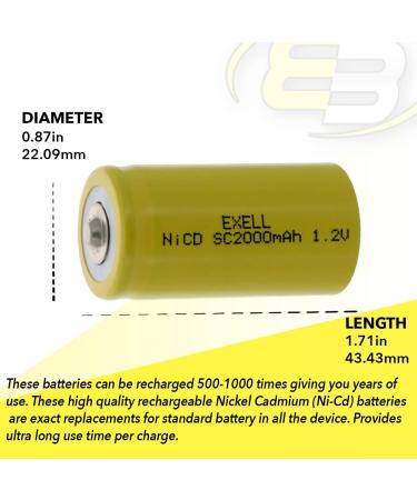 Buy 2x Exell SubC 1.2V 2000mAh NiCD Rechargeable Batteries - Ideal for Telecoms UPS Smart Grids & More | International Shipping Available - Buy Online on SooperMarket.com