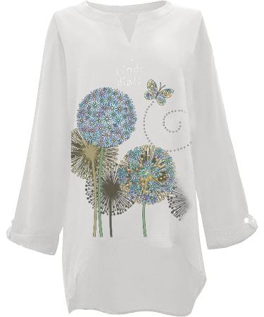 Cotton Linen Women's Summer Loose Fit Long Sleeve Shirt | Plus Size Casual Beach Blouse | H-White 5X-Large - Buy Online on SooperMarket.com