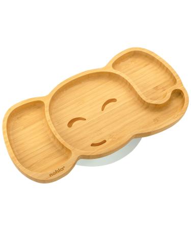 nohla - Ezra The Elephant - Bamboo Baby Weaning Suction Plate - 15.4 cm x 28.9cm - Spill-Proof Suction Base - Ideal from 6 Months- 100% Bamboo & FDA Silicone Organic & BPA-Free - Grey Ezra the Elephant Plate