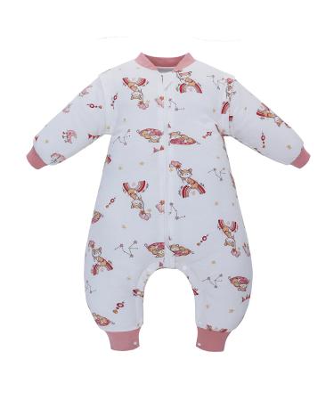 Baby Sleep Sack with Legs 100% Cotton Wearable Blanket with Feet Detachable Long Sleeves Baby Sleep Bag with 2-Way Zipper & Button Unisex Sleeping Sack for Autumn & Winter 3-12 Months (Sweet Dream XS)