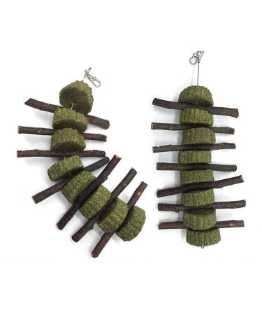 PeSandy Bunny Chew Toys for Teeth 2PCS Organic Apple Wood Molar Sticks with Timothy Hay Circles for Bunny Chinchilla Guinea Pig Hamsters Holland Lop Prairie Dogs Squirrels Improves Dental Health 2 PCS Apple Stick String