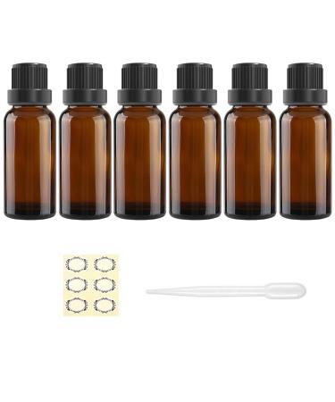 Alledomain 6Pcs 20ml Amber Glass Essential Oils Bottles with Black Cap/Dropper/Label Empty Bottle Refillable Sample Container for Massage oil/Aromatherapy/Perfume/Fragrance Carrier Oil 6pcs * 20ml