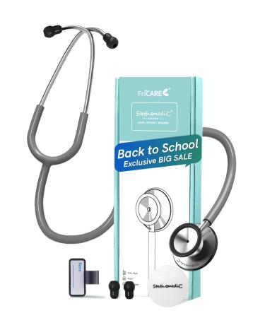 FriCARE Stethoscope - Stethoscopes for Nurses Nursing Students Vet - Estetoscopio Replacement for Medical Diagnostic Gear StethoMedic Essentials FSA HSA Eligible Budget Model Grey Tubing 30 inch