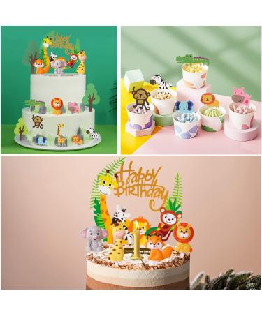 16-Piece Safari Jungle Cake Decoration Set for 1st Birthday | Forest Animals Topper for Girls - Buy Online on SooperMarket.com